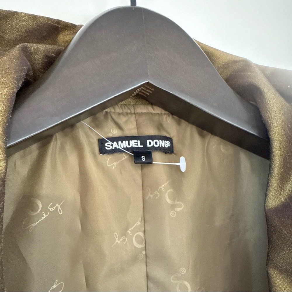 Samuel Dong Gold Triple Collar Sleeveless Bubble Dress Small Metallic Olive - Picture 3 of 12